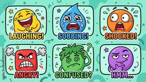 Emotions faces emoticons expressions.