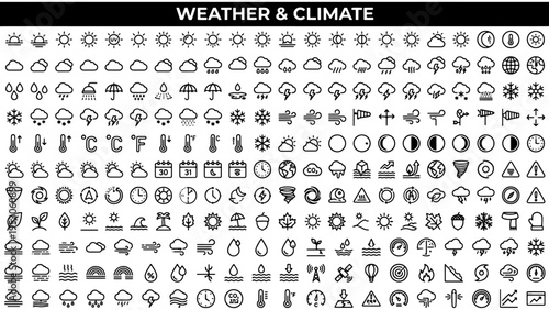Weather & Climate Icons Set: Forecasting, Meteorology, Forecasting Tools, Forecasting Symbols vector illustration