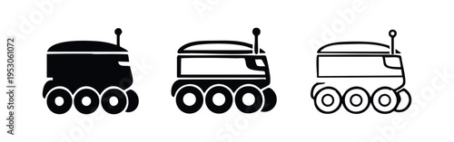 Futuristic autonomous delivery robot icon set, space rover or self-driving vehicle with antenna vector illustration