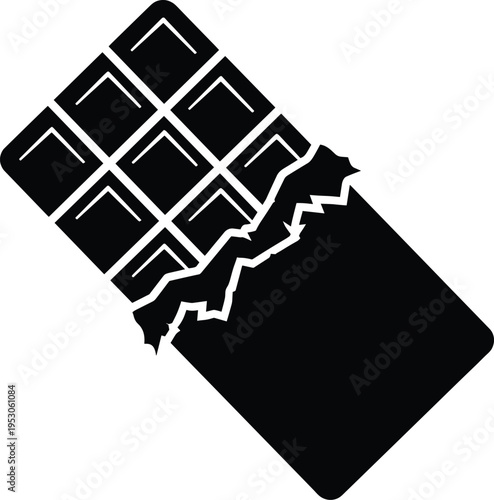 Chocolate bar silhouette icon for confectionery, sweet snack symbol, dark cocoa dessert, food packaging, delicious treat, bakery and gourmet.