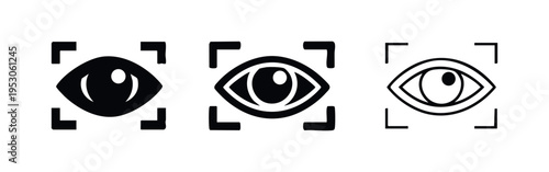 Eye recognition icon set, biometric identification and digital vision symbol, cyber security and smart technology vector illustration