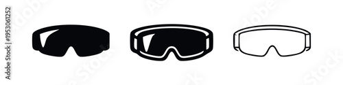 Rounded Ski Goggles and Snowboard Goggles Icon Set. Winter Sports Protective Eyewear Vector Icons.