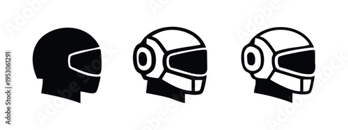 Robot Head Helmet Icon Set (Side Profile). Futuristic Cyborg Face Vector Icons for Science Fiction and Modern Tech.