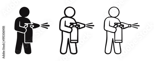 Person Using Fire Extinguisher Spraying Icon Set