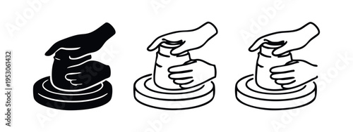 Hands Making Pottery on a Wheel Icon Set