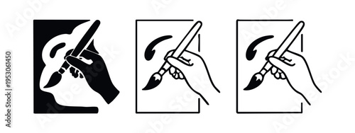 Hand Painting with a Brush on Canvas Icon Set