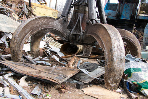 Steel waste from rebar close-up, scrap steel and other metal waste, preparation for recycling
