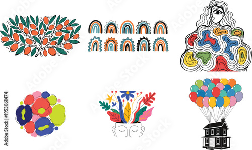 Colorful of plants rainbows balloons and house colorful plants flowers