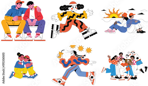 People ice skating outdoors in colorful clothing winter sports