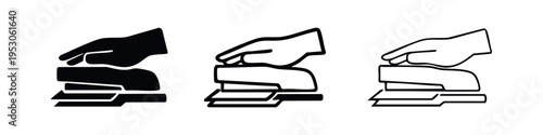 Hand Operating Staple Remover Icon Set - Silhouette, Line, and Outline Styles for Office Stationery and Document Management