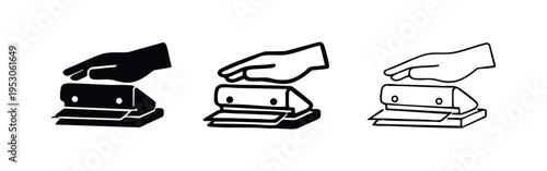 Hand Using Hole Puncher Icon Set - Variety of Styles for Paper Organization and Office Work Tools Illustration