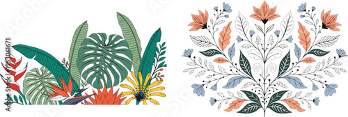 Tropical leaf patterns on white background leaves floral colorful