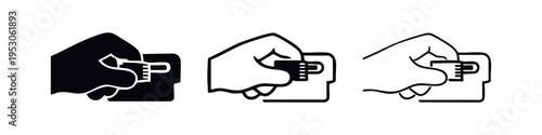 Hand inserting a USB-C or reversible connector into a port, depicting modern data connection. Icon set in three styles.