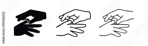 Hand Dropping Coin into Another Hand Icon Set, Financial Transaction Symbol