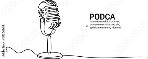 Minimalist illustration of a microphone labeled podca
