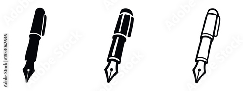 Elegant Fountain Pen Icon Set. Premium Writing Tool for Signatures and Documents.