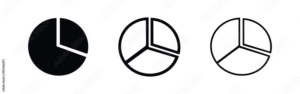 Fototapeta premium Pie Chart Data Analysis Icons - Divided into Three Equal Parts