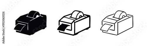 Tape dispenser icon set. Office stationery tool in different visual styles for graphic design elements and supplies.