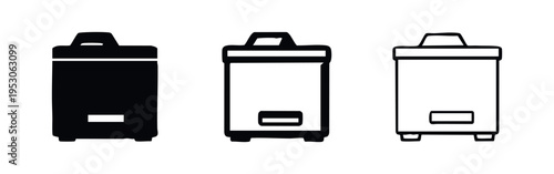 Trash can icon set. Waste bin or garbage container symbol in three different design styles for various uses.