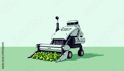 Futuristic Agricultural Robot Efficiently Harvesting Crops with Precision Technology and Advanced Automation in a Modern Farming Landscape