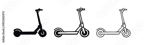 Modern electric scooter vector icon set, representing sustainable urban mobility and active lifestyle.