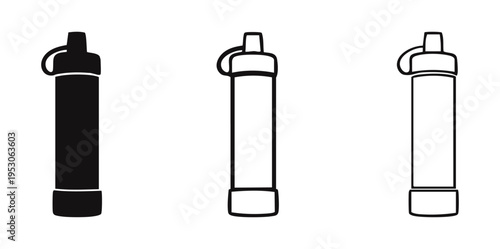 Portable Water Filter or Life Straw Icon Set. Personal Hydration Device Symbols.