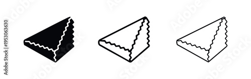 Folded Cloth or Napkin Icon Set in Solid and Outline Styles with Zigzag Edge Detail