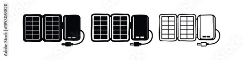 Portable Foldable Solar Panel Charger Icon Set - Outdoor Renewable Energy Device Symbol