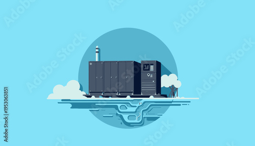 Illustration of a Modern Data Center with Cloud and Security Features Highlighting Digital Infrastructure and Connectivity Advancements in Technology