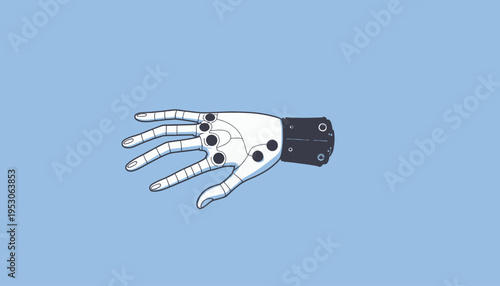 Futuristic Robotic Hand with Advanced Joint Mechanism on Minimalist Blue Background