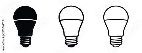 Modern LED Light Bulb Icon Set - Energy Saving Lighting Device Symbol