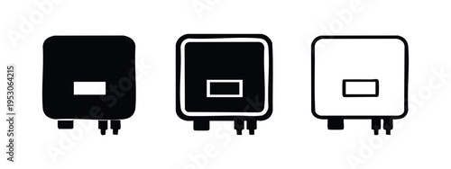 Solar Inverter or Power Supply Box Icon Set in Solid, Outline, and Hand-Drawn Styles Vector Illustration