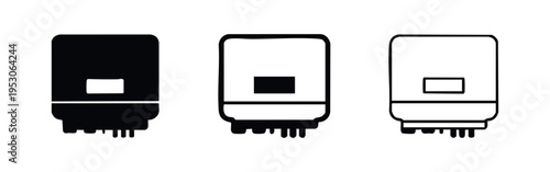 Compact Solar Inverter or Electronic Box Icon Set in Solid, Outline, and Hand-Drawn Styles Vector Illustration