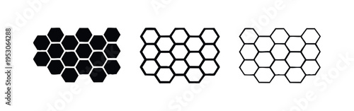 Honeycomb Hexagon Pattern Icon Set in Solid, Outline, and Hand-Drawn Styles Vector Illustration