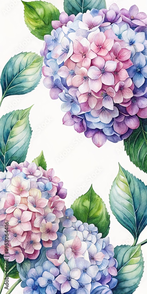 custom made wallpaper toronto digitalWatercolor Hydrangea Delight A Floral Symphony of Pink, Purple, and Blue Hues