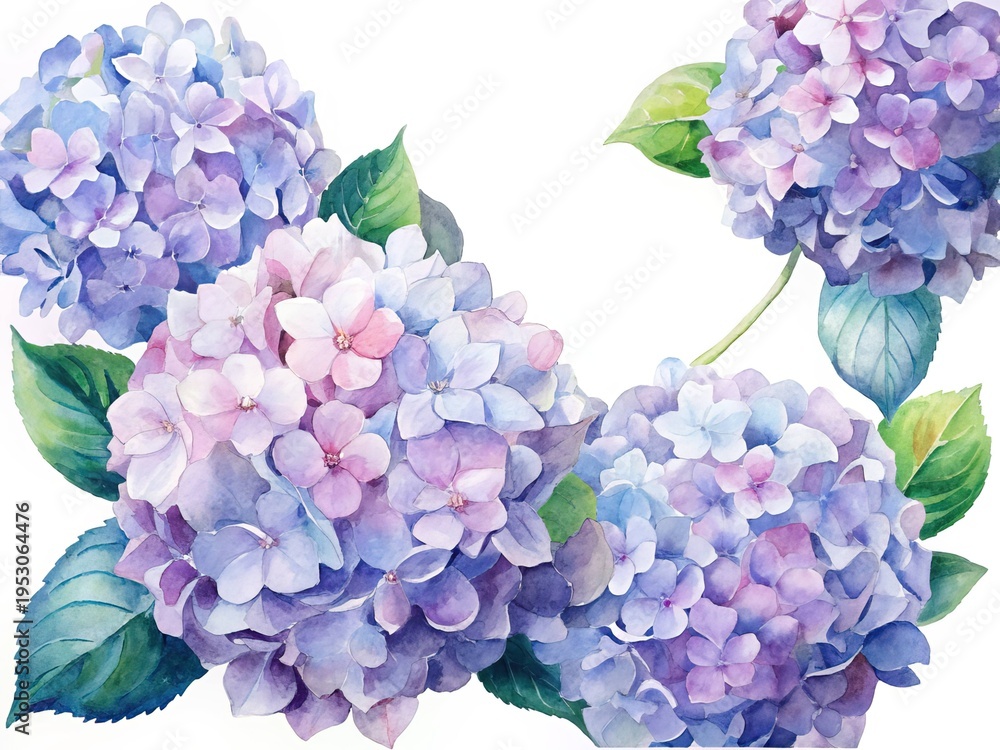 custom made wallpaper toronto digitalWatercolor painting of Hydrangeas in various shades of blues and purples