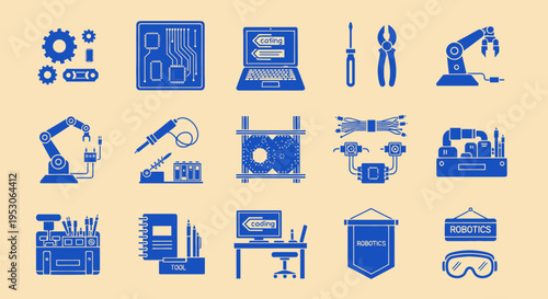 Robotics and Engineering Icons Set: Technology, Innovation, and Automation
