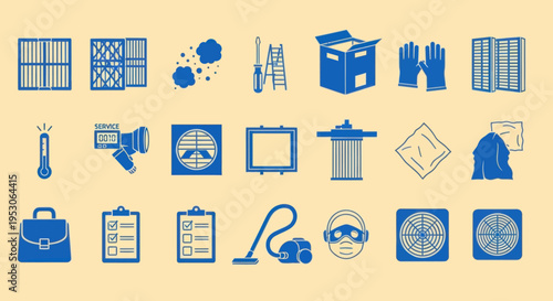 Collection of Blue Icons for Industrial Cleaning and Maintenance Services