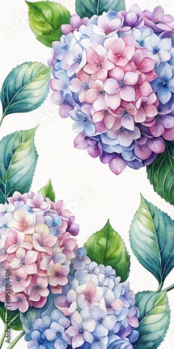 Wallpaper Mural Watercolor Hydrangea Delight A Floral Symphony of Pink, Purple, and Blue Hues Torontodigital.ca