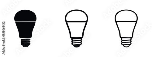 Energy efficient LED bulb icon set. Modern light source symbol in various styles.