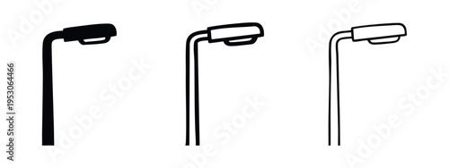 Modern urban street light icons. Lamppost symbol in various design styles.