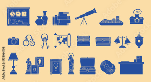 Vintage Objects Silhouette Collection: History, Travel, and Exploration Icons