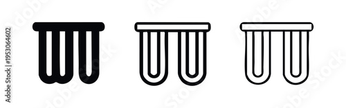 Under Sink Water Filter System Icons, Home Heating Radiator Element Symbol Set, Plumbing Manifold Device Vector