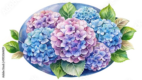 Wallpaper Mural Watercolor painting of beautiful Hydrangea blossoms in blue, purple, and pink hues Torontodigital.ca