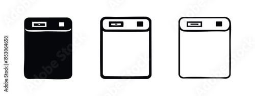 Power Bank Portable Charger Icon Set, External Battery Pack Device Symbol, Mobile Charging Accessory Vector