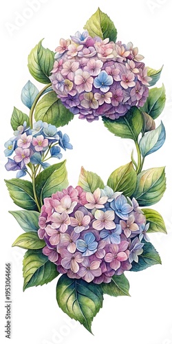 Wallpaper Mural Elegant Watercolor Hydrangea Wreath with Pastel Pink and Blue Flowers Torontodigital.ca