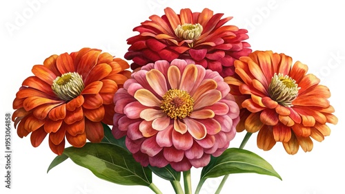 Wallpaper Mural Beautiful bouquet of zinnia flowers in various colors against white background Torontodigital.ca