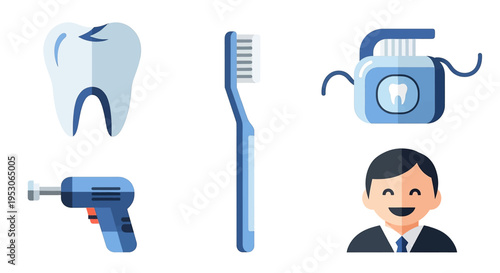 Dentistry oral hygiene and dental care for preventative health with smiling man demonstrating proper brushing techniques and flossing routines in a modern clinic setting Treatment procedures and