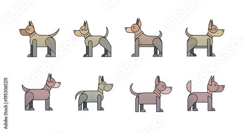 Dog puppy and canine illustration for pet adoption animal shelter awareness with cute dogs walking in various poses showcasing different breeds Graphics vector and design with playful dog characters