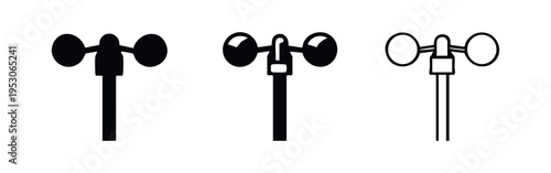 Anemometer Wind Speed Sensor Icon Set. Weather Station Instrument Symbols for Measurement.